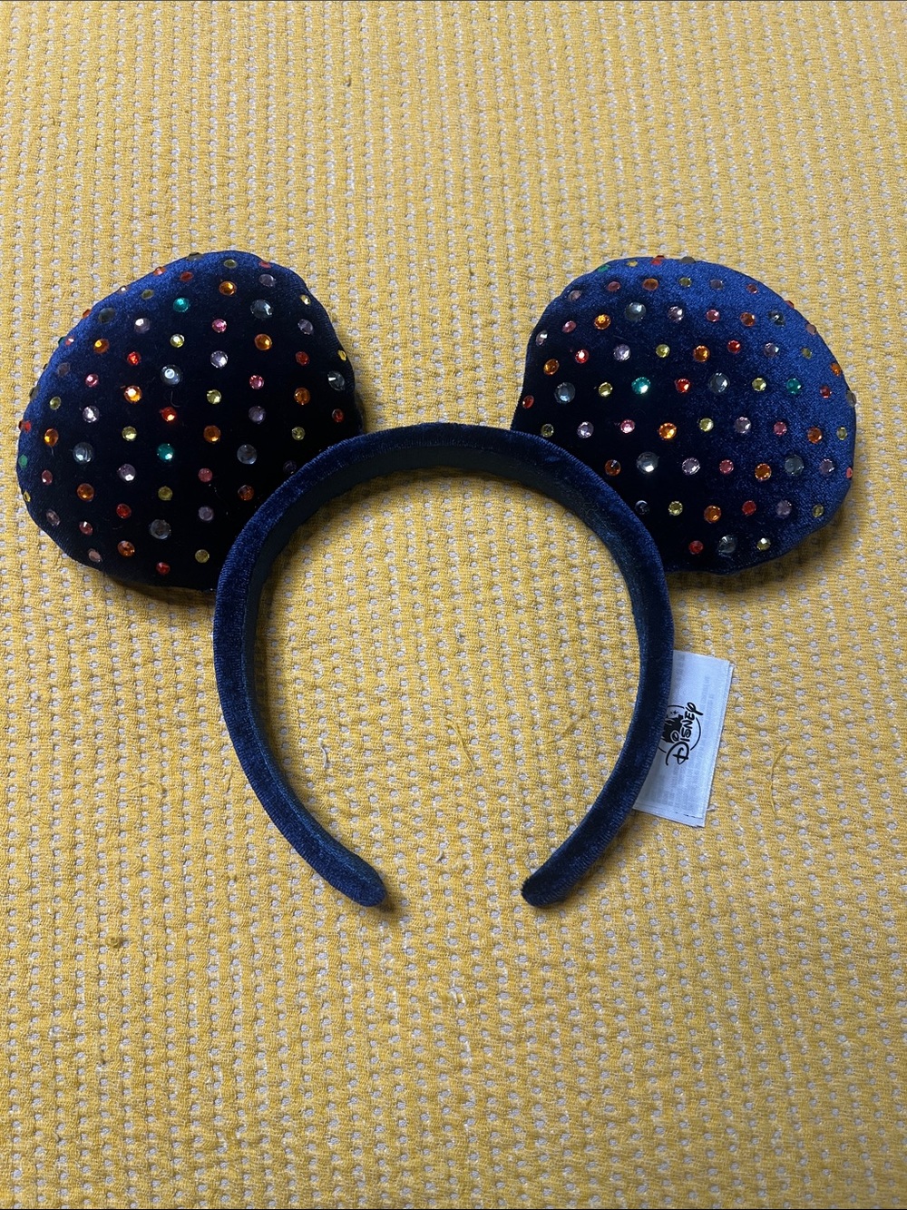 Disney Navy Velvet Mickey Ear Headband with Multicolor Rhinestones